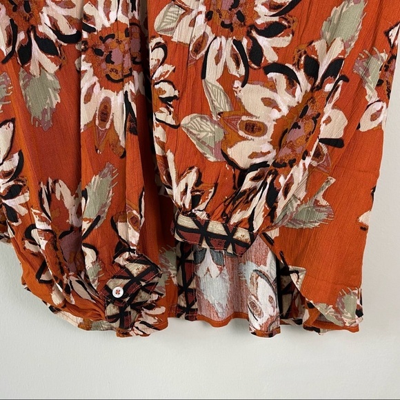 Free People Floral Button Down Shirt - Orange and White - Picture 10 of 16